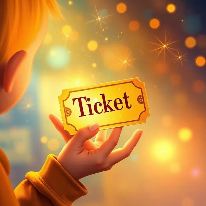 Close-up of the tiny golden magical ticket glowing in Rose's open palm — key story object from The Magical Ticket Series