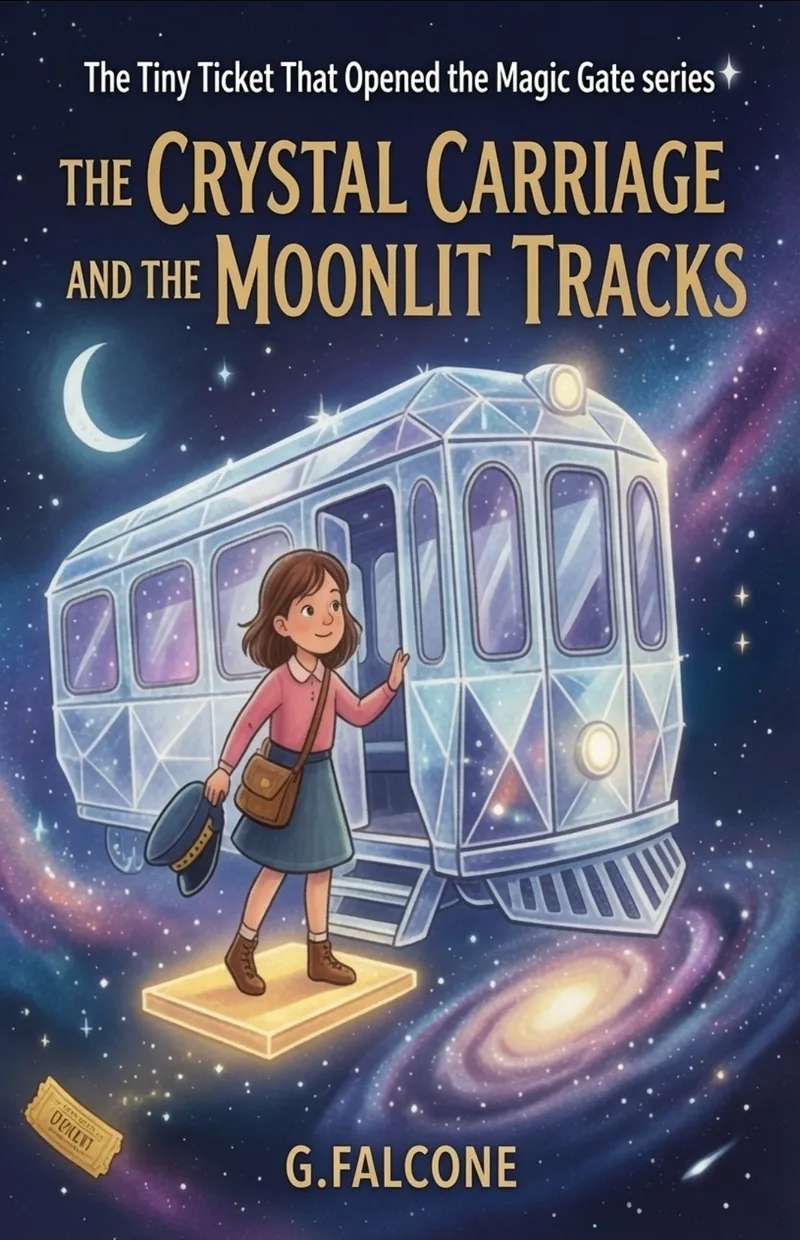 Rose and the Crystal Carriage & the Moonlit Track by G. Falcone — Book 4 cover art from The Magical Ticket Series