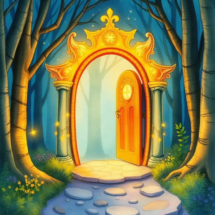 The shimmering Golden Gate glowing at dusk as Rose approaches with her tiny magical ticket — illustration from The Magical Ticket Series children's book
